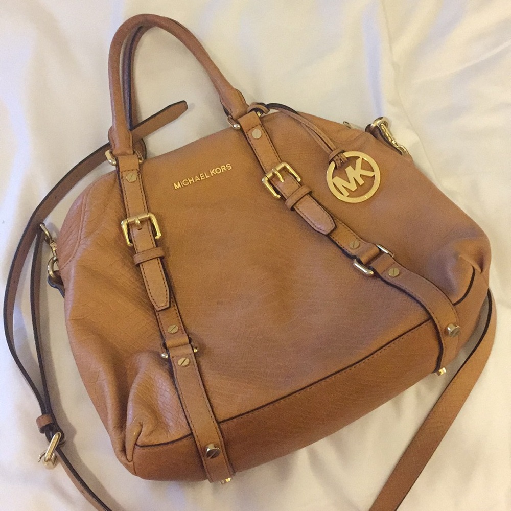 KORS Michael Kors Tan Leather Crossbody Satchel